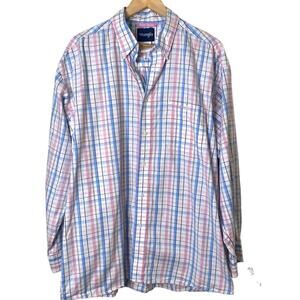 Pink Ribbon Plaid Wrangler Shirt Breast Cancer Awareness Size XL Button Up Shirt